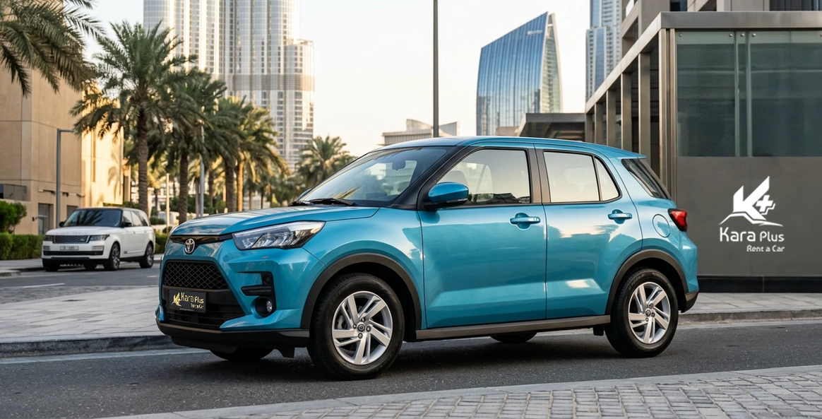 Front three-quarter view of a blue Toyota Raize crossover